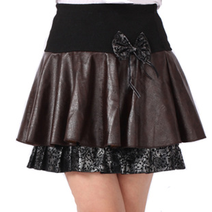Autumn and winter plus size leather skirt PU skirt bust skirt high waist skirt layered dress short skirt winter dress