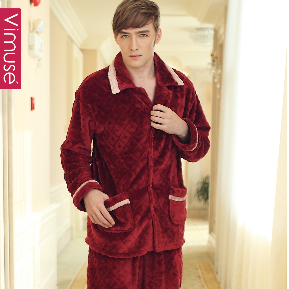 Autumn and winter plus size male coral fleece sleepwear thickening Men long-sleeve plus size plus size lounge set