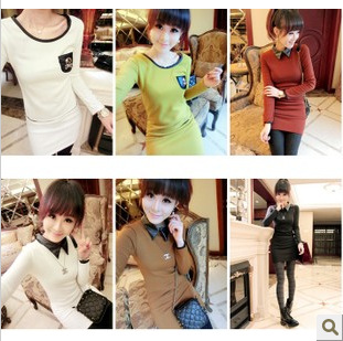 Autumn and winter plus velvet faux leather pocket skeleton peter pan collar long-sleeve dress 9107 - - 621
