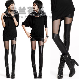 Autumn and winter plus velvet thickening gauze meat patchwork faux leather legging skinny pants female plus size available