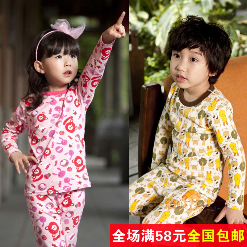 Autumn and winter plus velvet thickening golden male child female child baby gold velvet child thermal underwear set