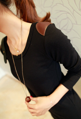 Autumn and winter plus velvet thickening leather slim basic one-piece dress sweatshirt short skirt