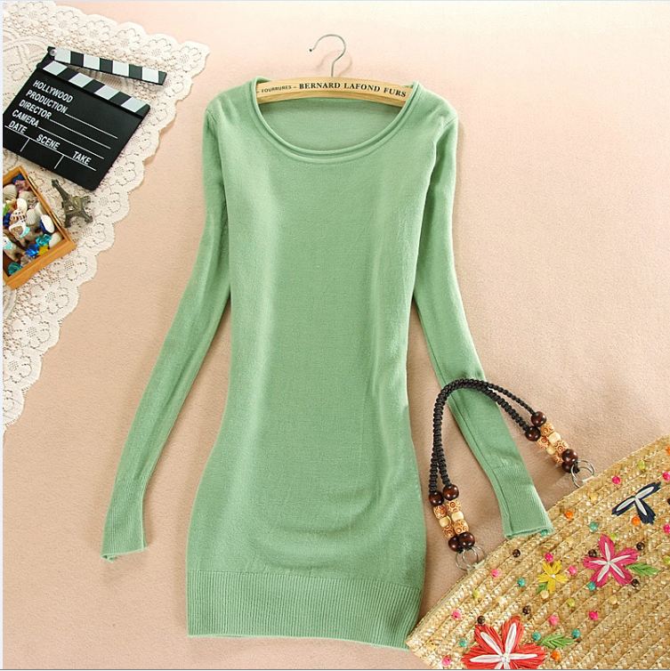 Autumn and winter pullover 100 sweater dress sweater long-sleeve slim medium-long basic sweater slim hip sweater