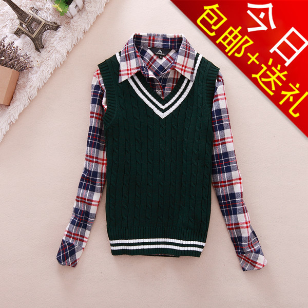 Autumn and winter pullover fashion preppy style female solid color V-neck small sweater vest wool waistcoat