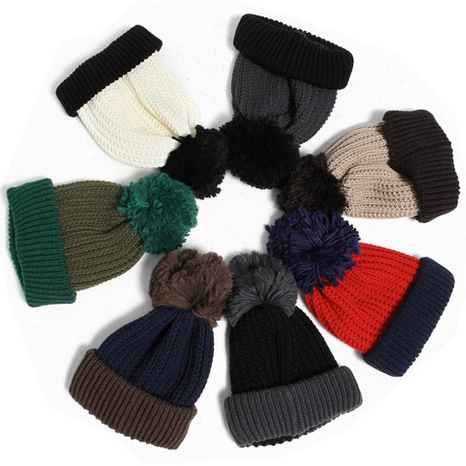 Autumn and winter pullover knitted wool ball hat patchwork women's hat knitted hat