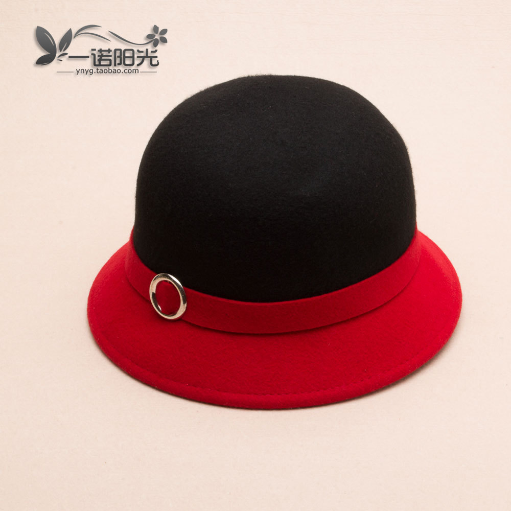 Autumn and winter pure wool small fedoras color block women's hat brief