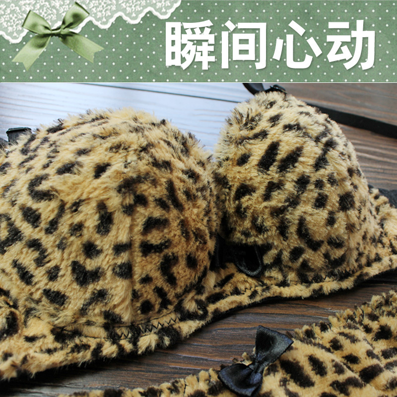 Autumn and winter push up leopard print domesticated hen lingerie sweet juniors single-bra pants set