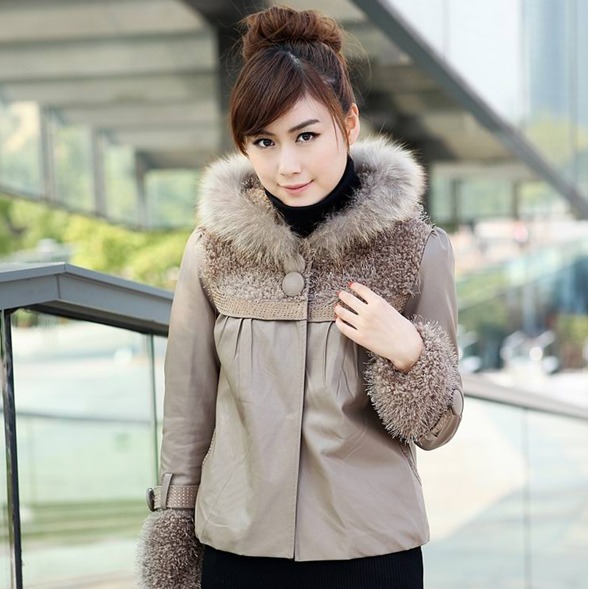 Autumn and winter quality women's hooded wadded jacket water washed leather clothing cotton-padded jacket female