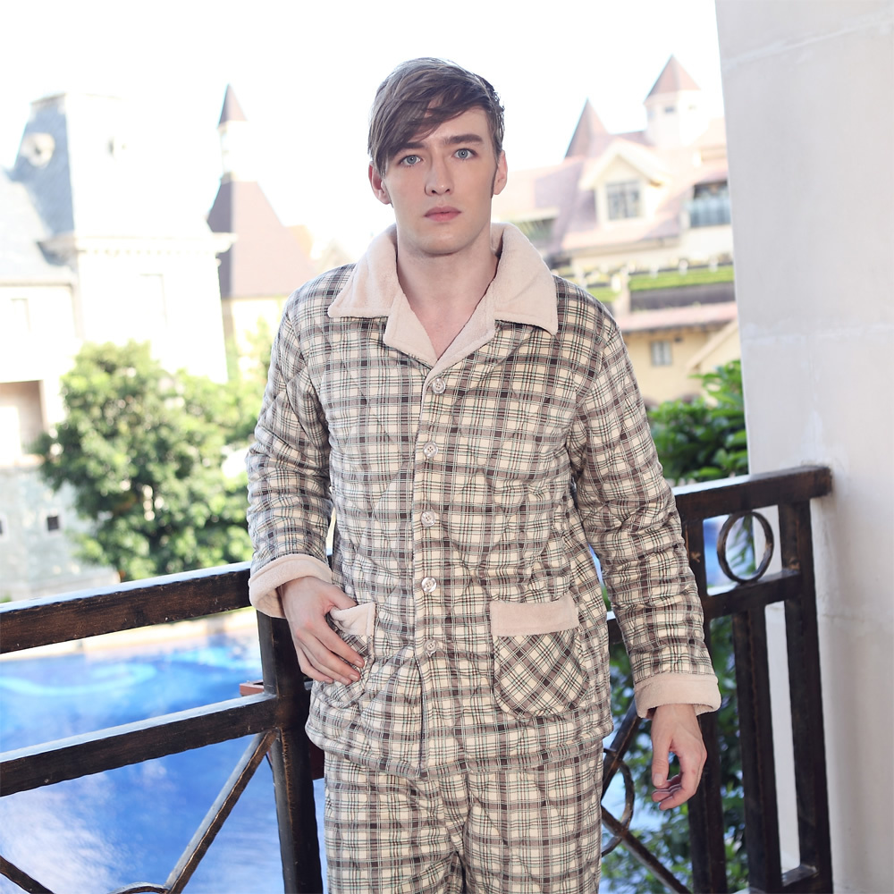 Autumn and winter quinquagenarian male long-sleeve thickening coral fleece cotton-padded sleep set winter male at home service