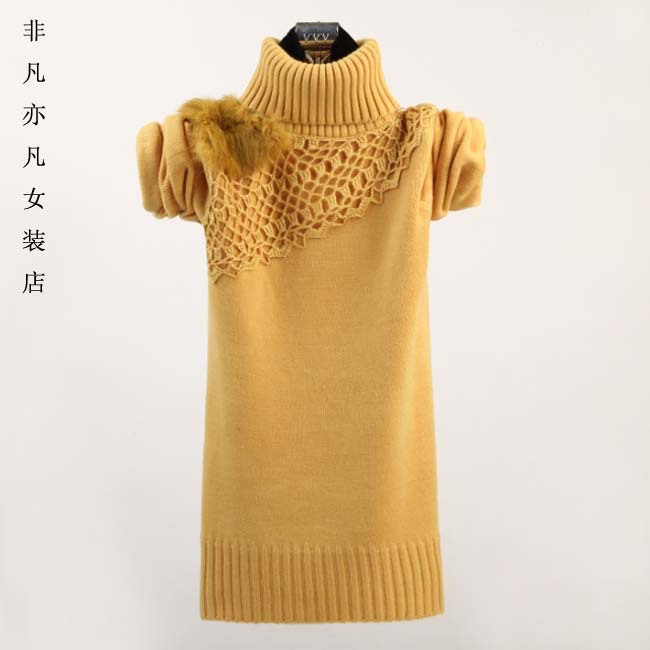 Autumn and winter rabbit fur epaulette pullover basic sweater crochet turtleneck women's thick sweater outerwear