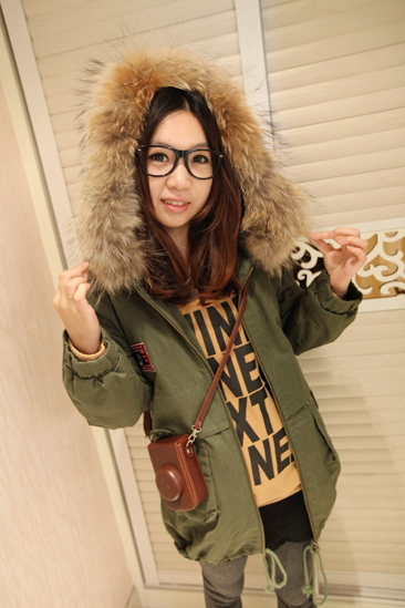 Autumn and winter ! raccoon fur collar clothes long design cotton-padded jacket