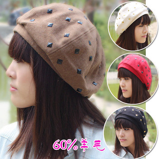 Autumn and winter rivet women's fedoras fashion cashmere all-match hat octagonal cap painter cap fedoras