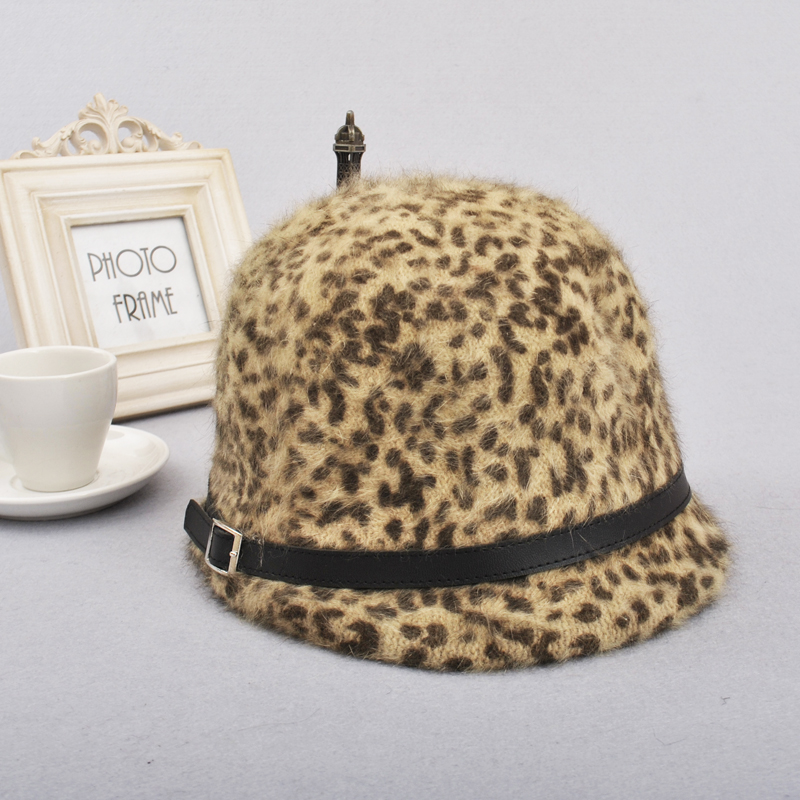 Autumn and winter senior noble wild pure wool leopard print buckle fedoras hat women's Free delivery