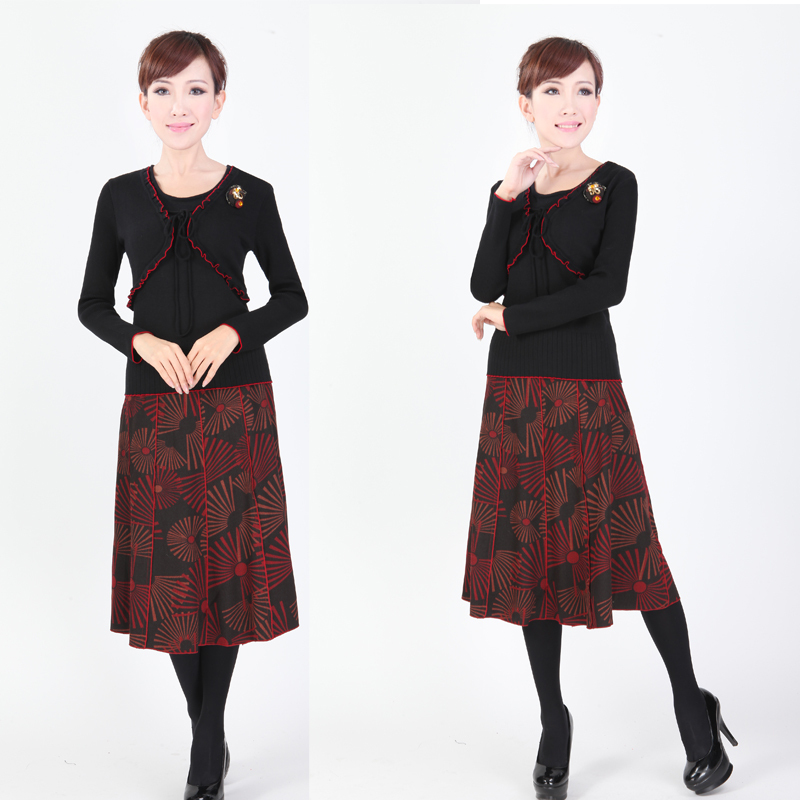 autumn and winter set quinquagenarian one-piece dress mother clothing slim female set skirt 2017