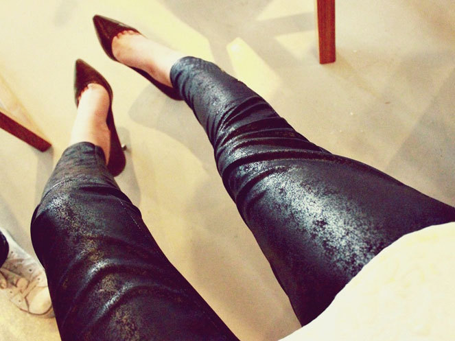 Autumn and winter sexy repair leather legging d037