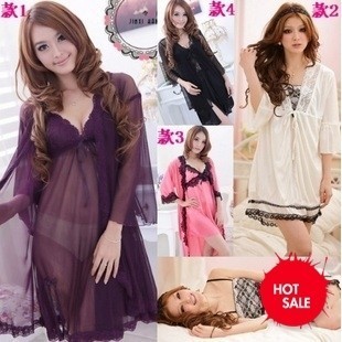 Autumn and winter sexy sleepwear female temptation sweet lovely nightgown lounge 2 piece set white