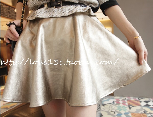 Autumn and winter shiny expansion bottom vintage leather skirt short skirt