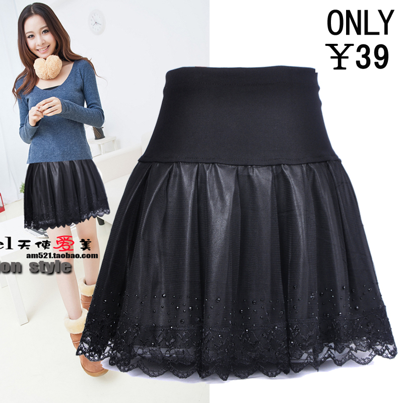 Autumn and winter short skirt leather skirt autumn and winter bust skirt puff skirt slim hip skirt