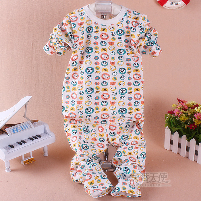 Autumn and winter silk male female child print 100% cotton underwear set lounge 0.26
