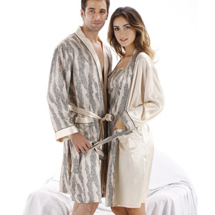 Autumn and winter silk sleepwear twinset lovers robe long-sleeve sexy spaghetti strap nightgown lounge