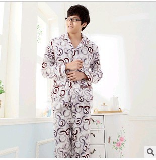Autumn and winter sleepwear digital print male thickening coral fleece set thermal lounge