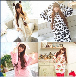 Autumn and winter sleepwear female 2 piece set Women cartoon thickening coral fleece long-sleeve sleep set lounge