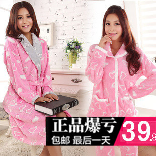 Autumn and winter sleepwear thickening coral fleece robe Women long-sleeve lounge robe