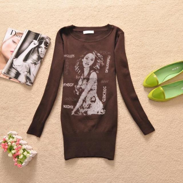 Autumn and winter slim hip slim medium-long basic o-neck shirt sweater outerwear loose plus size
