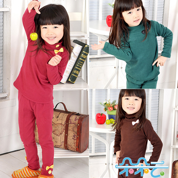 Autumn and winter small fresh bow ploughboys underwear set child long johns long johns tt-405