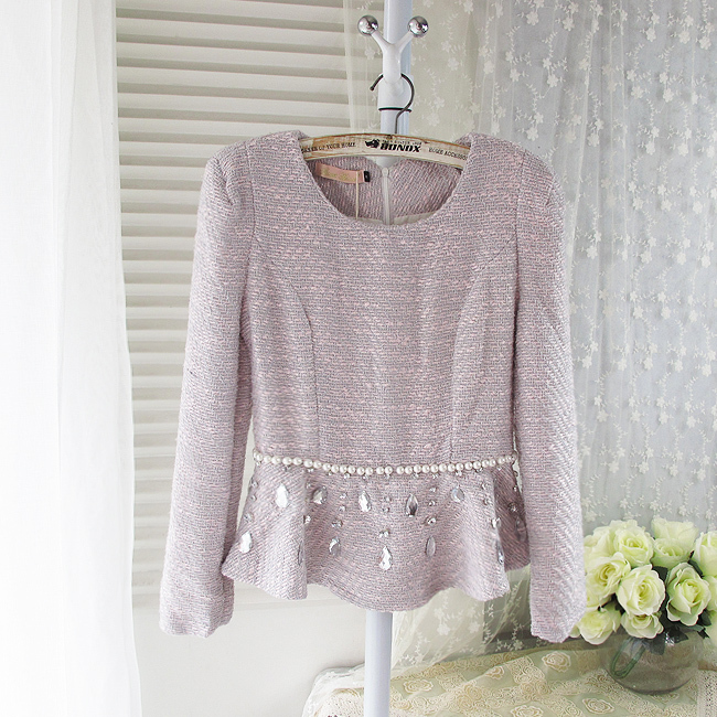 Autumn and winter small fresh vintage beading ruffle sweep woolen outerwear female