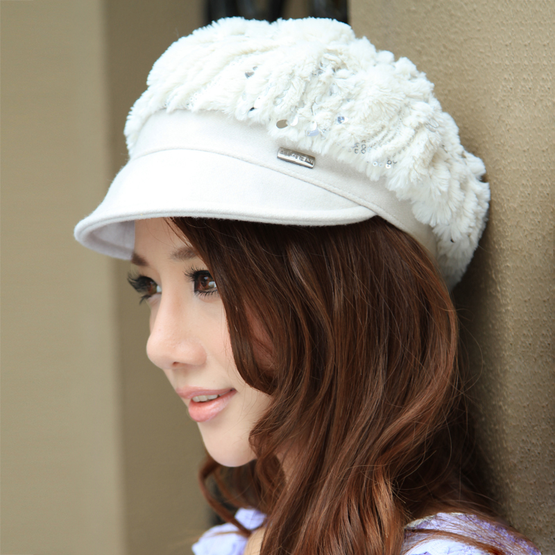Autumn and winter Snowflake hat For women paillette  flannelet  female octagonal cap  Free Shipping