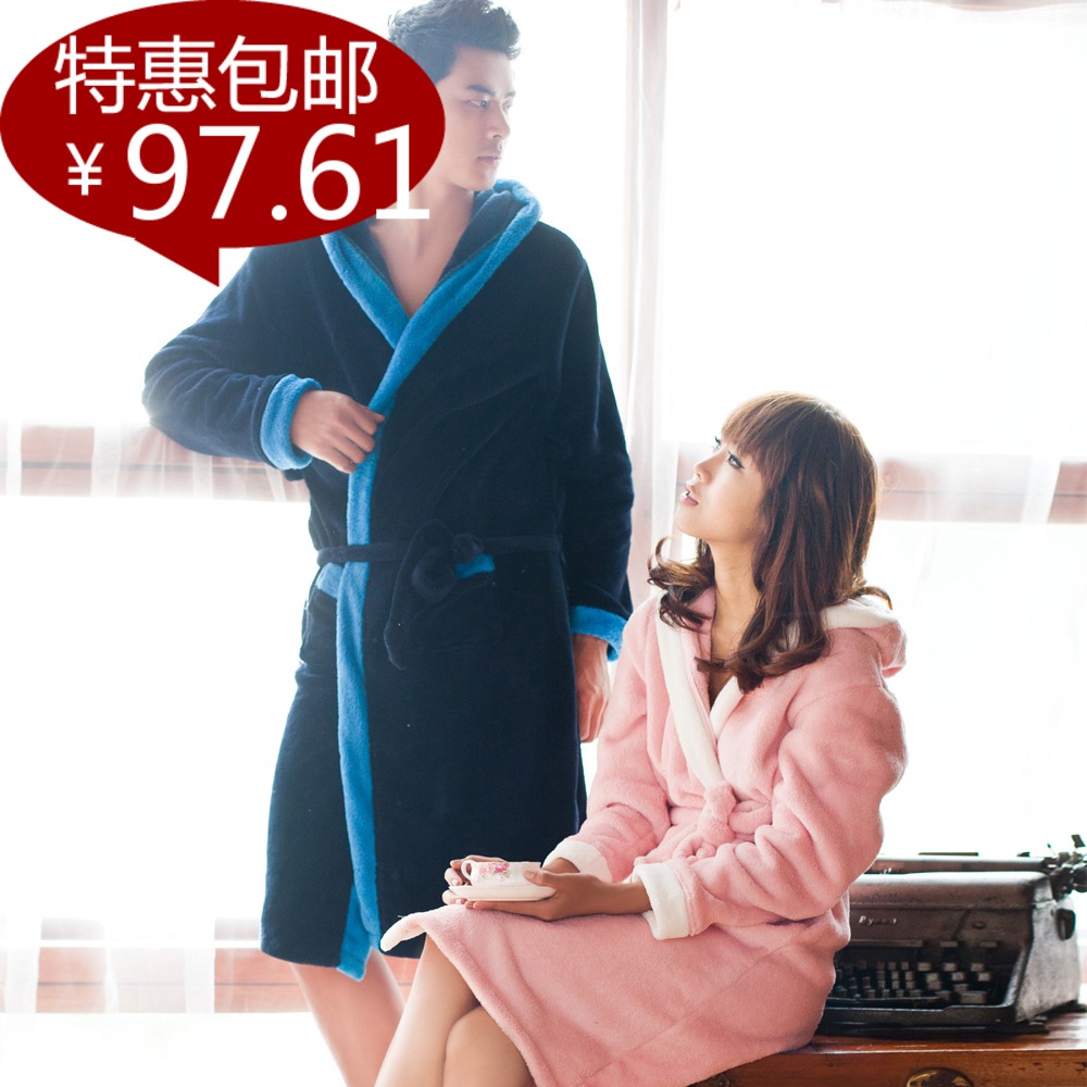 Autumn and winter song riel coral fleece robe thickening lovers cute sleepwear male women's bathrobes