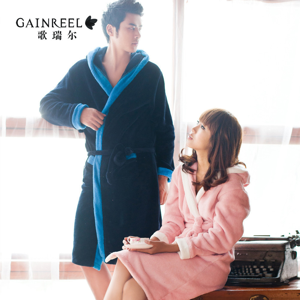 Autumn and winter song riel coral fleece robe thickening lovers cute sleepwear male women's bathrobes