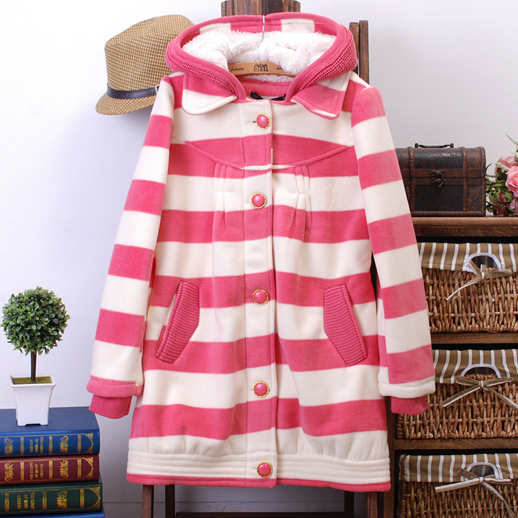 autumn and winter Striped Hooded Cotton-padded Coat Women 8957