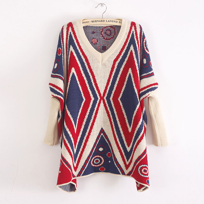 Autumn and winter sweater 2012 women's big rhombus all-match V-neck type batwing sweater batwing sleeve outerwear female e20