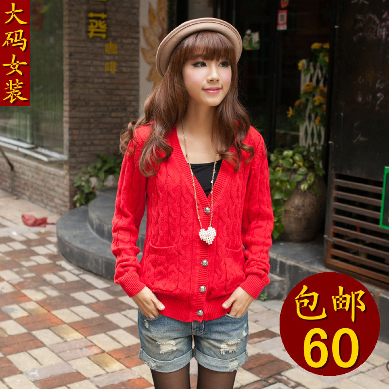 Autumn and winter sweater outerwear female slim thickening V-neck twisted vintage cardigan women's