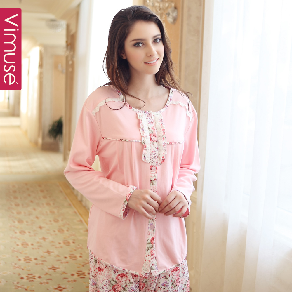 Autumn and winter the elderly shirt lounge winter quality women's long-sleeve cotton sleep set