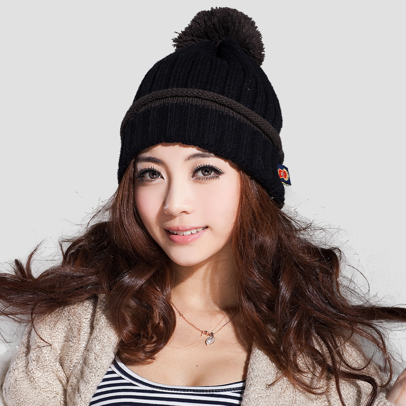 Autumn and winter thermal knitted hat stripe sphere vertical stripe knitted hat lovers