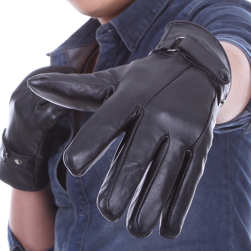Autumn and winter thermal leather gloves winter lovers plus velvet thickening thermal sheepskin genuine leather gloves