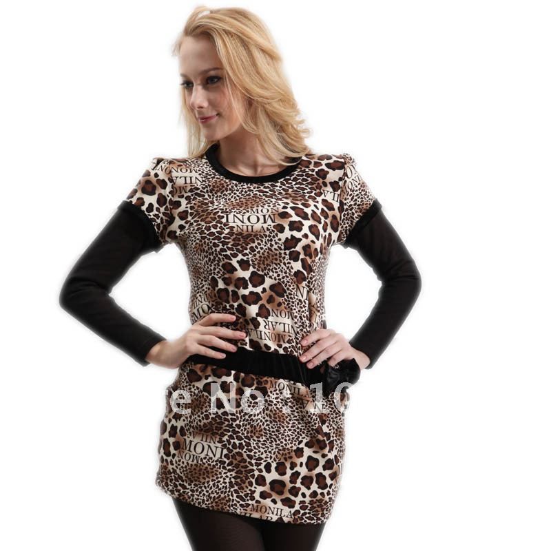 Autumn and winter thermal shaper leopard print lengthen thickening plus velvet thin clothing long sleeve length skirt thermal