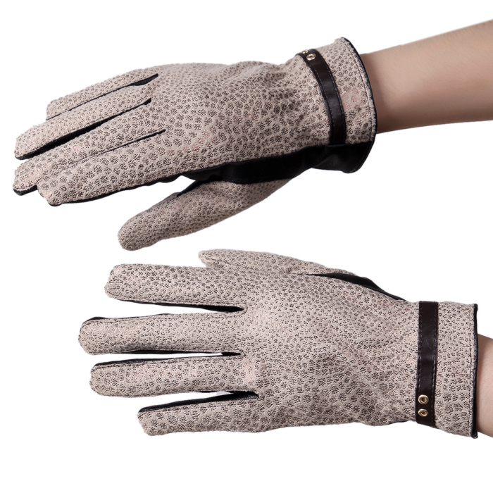 Autumn and winter thermal women's gloves fashion thickening leather gloves goatswool business casual gloves