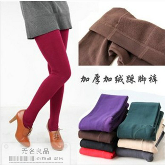 Autumn and winter thick high quality velvet inside brushed thickening thermal basic pants step on the foot socks