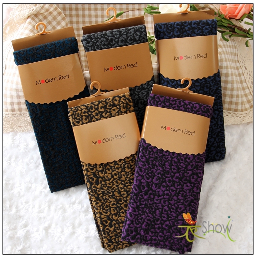 Autumn and winter thick three-dimensional leopard print wool blending socks pantyhose