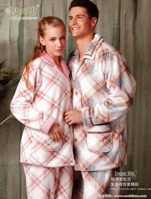 Autumn and winter thickening coral fleece sleepwear male set lounge male at home service thermal