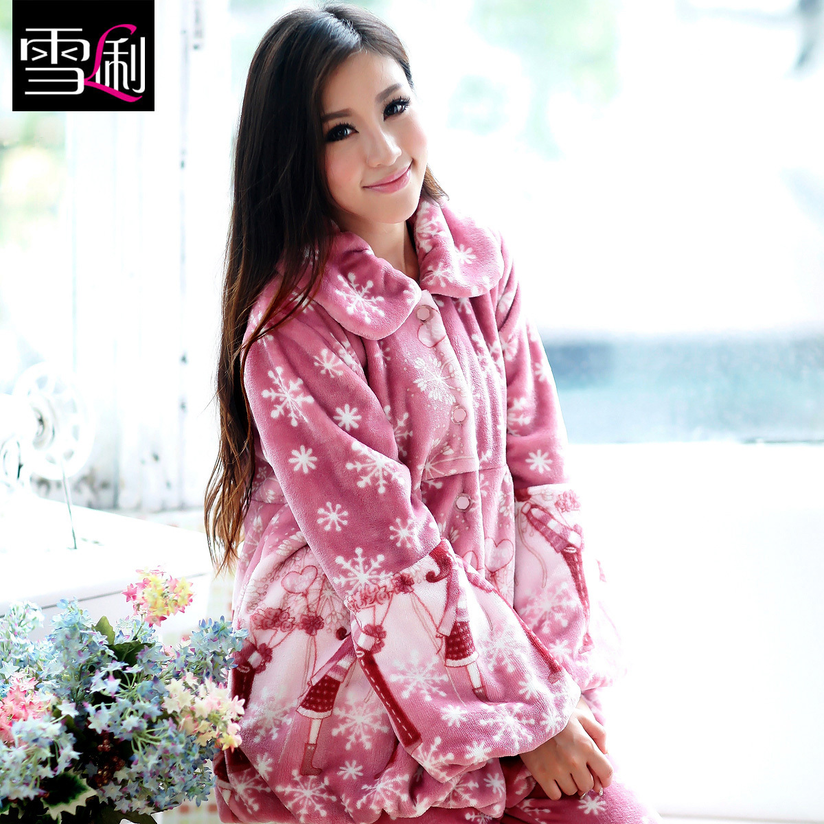 Autumn and winter thickening coral fleece sleepwear women's super soft flannel long-sleeve sleepwear lounge set 8604