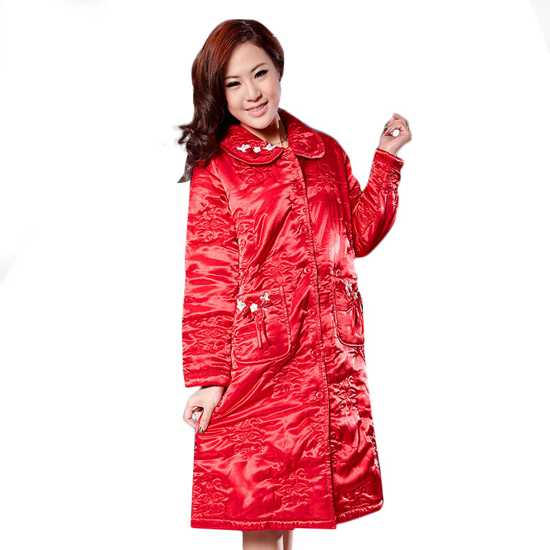 Autumn and winter thickening cotton-padded women's robe faux silk embroidered cotton-padded robe 27568