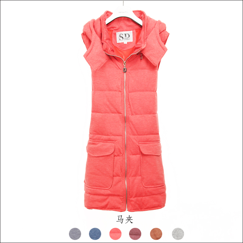 Autumn and winter thickening down cotton vest female sd abc medium-long cotton vest knitting material with a hood