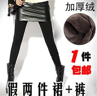 Autumn and winter thickening faux leather legging skirt PU basic skirt pants faux two piece short skirt slim hip