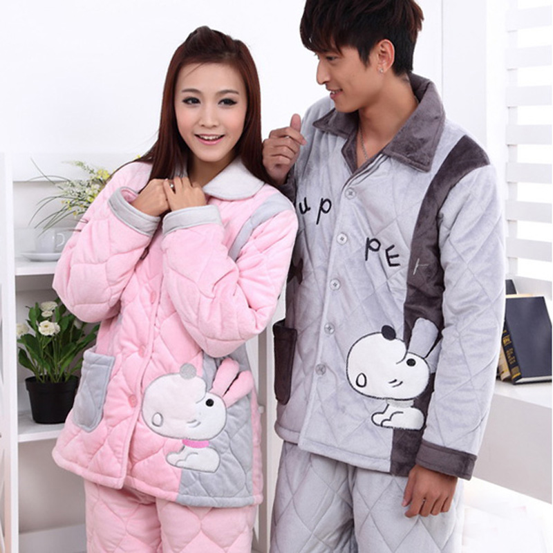 Autumn and winter thickening female coral fleece cotton-padded lovers sleepwear cartoon SNOOPY male lounge set