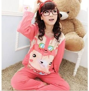 Autumn and winter thickening hiphop monkey women's long-sleeve set pocket 100% cotton sleep set lounge